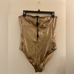 J CREW GOLD METALLIC STRAPLESS ONE PIECE SWIM/BODY SUIT SIZE 12